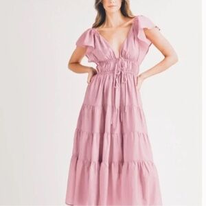 YFB (Young Fabulous & Broke) Pink Flutter Sleeve Maxi Dress Size Small